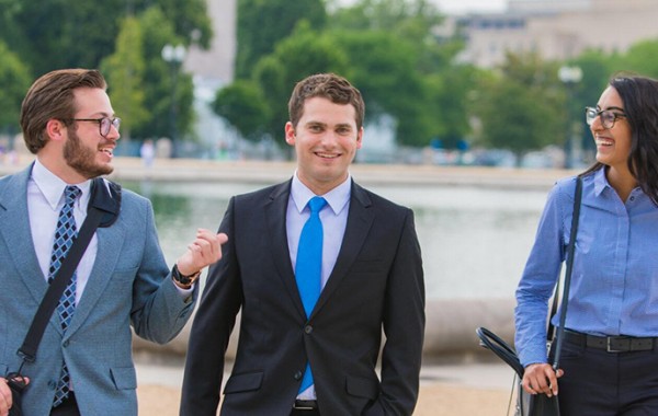 Ray walking with friends after his internship on Capitol Hill