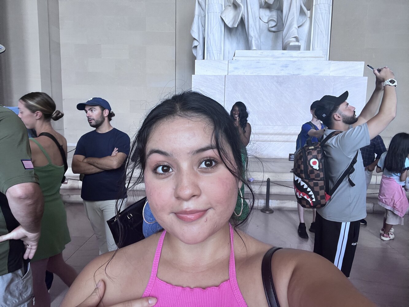Elizabeth Gomez Solis at the Abraham Lincoln National Memorial Monument during her internship at The Washington Center