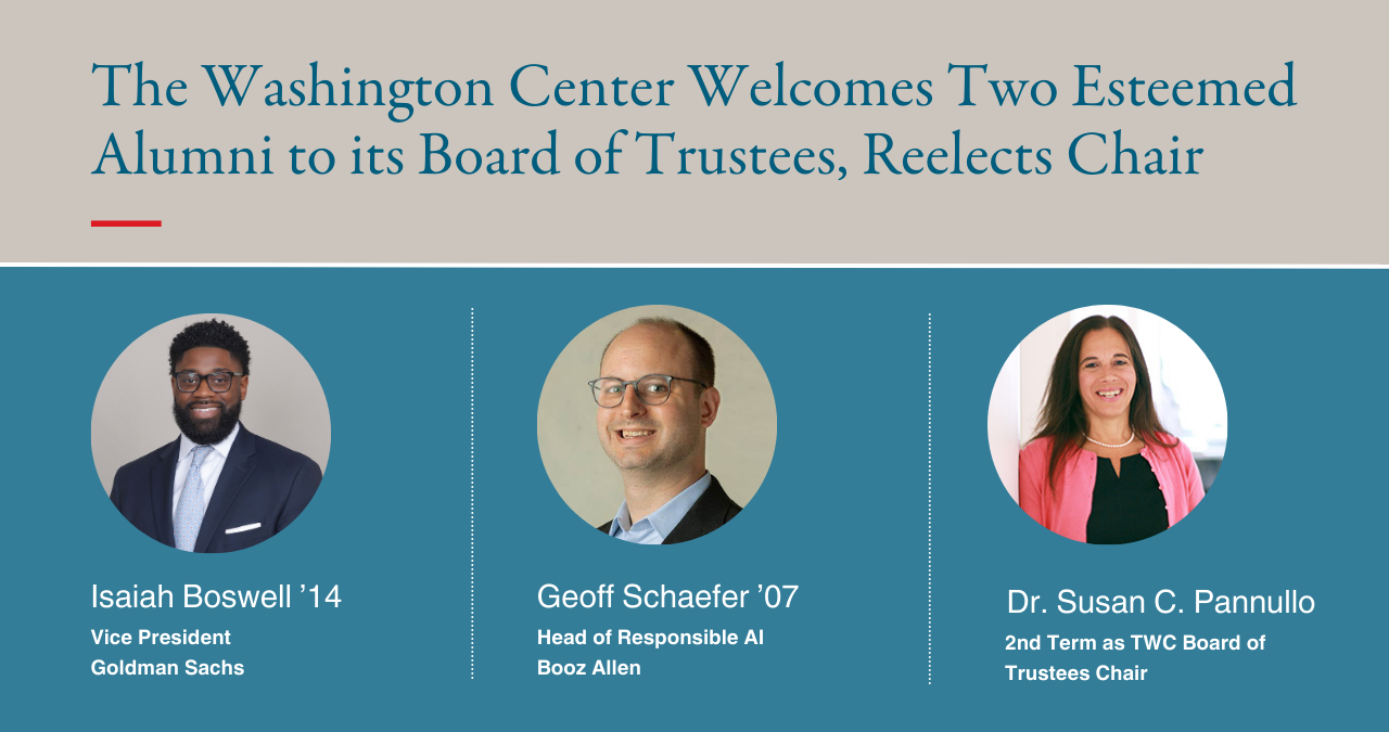 The Washington Center Welcomes Two Esteemed Alumni to its Board of Trustees, Reelects Chair