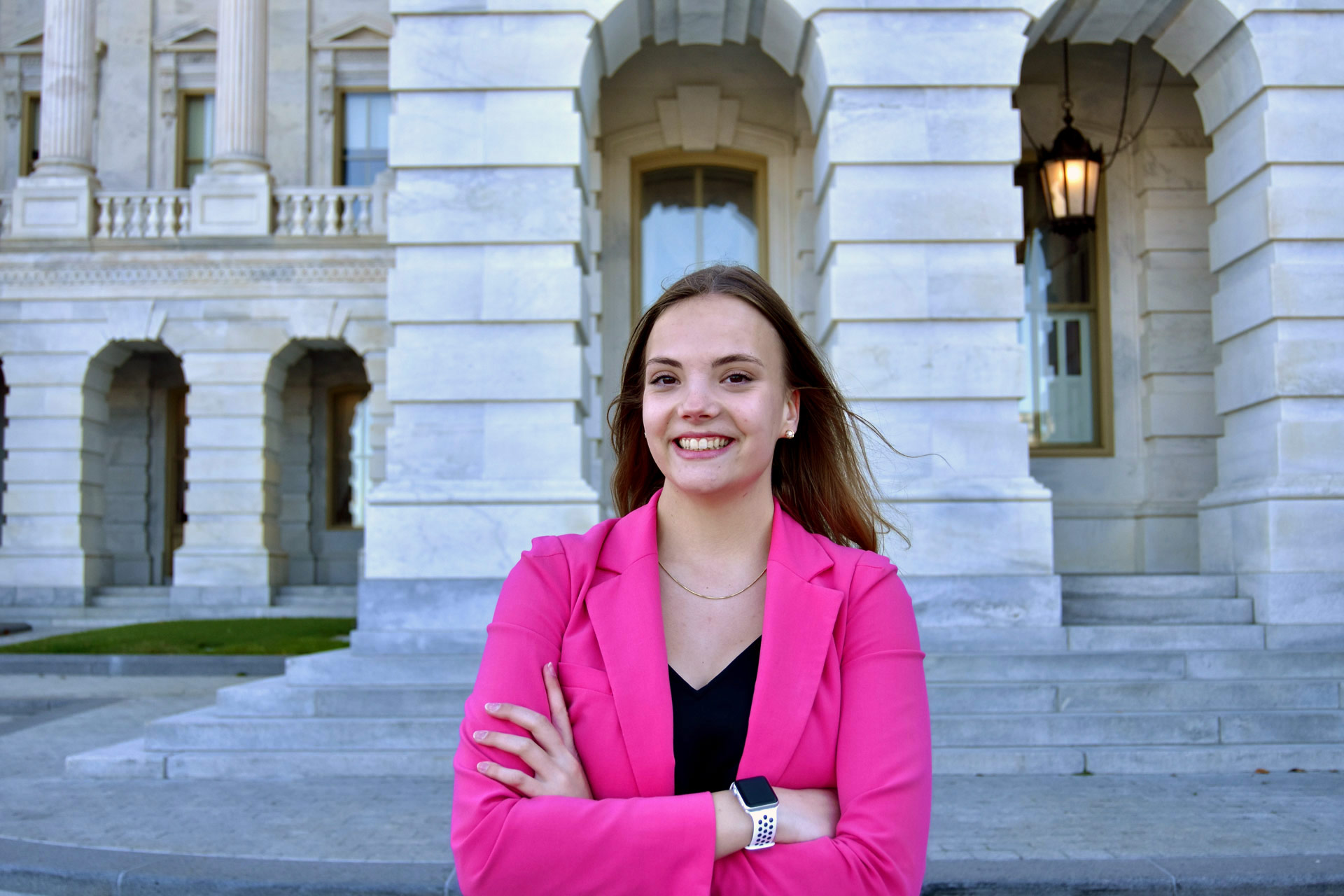 Nancy Hoogwerf, a student at Grand Valley State University interning for Congresswoman Hillary Scholten's office.