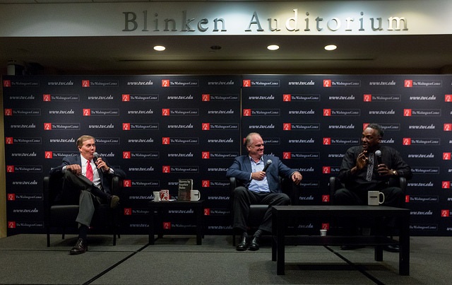 C-SPAN's Steve Scully, author Douglas Blackmon and Howard University's Dr. Greg Carr.