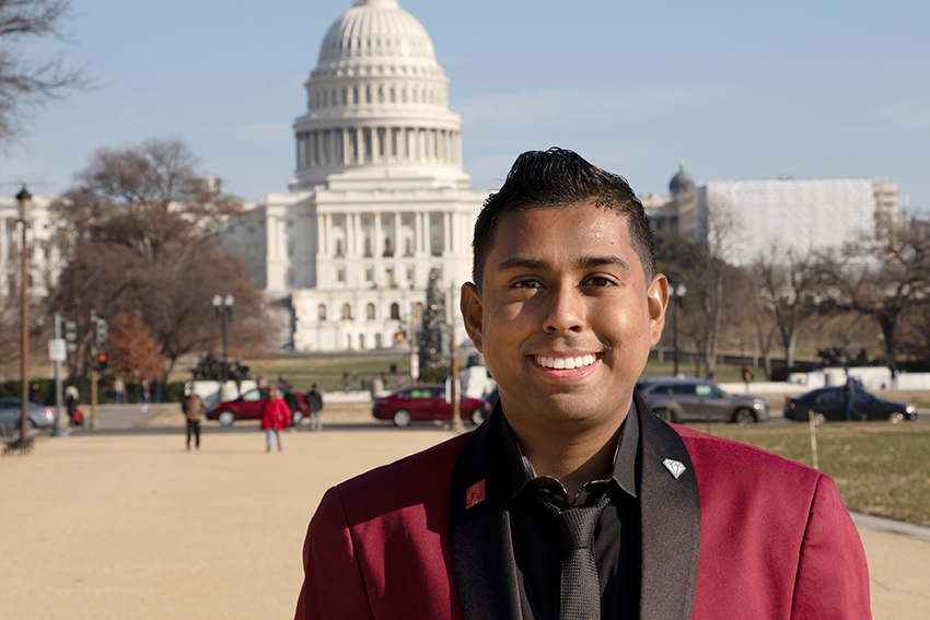 Tevin Ali, 2016 Alum, in front of the US Capitol