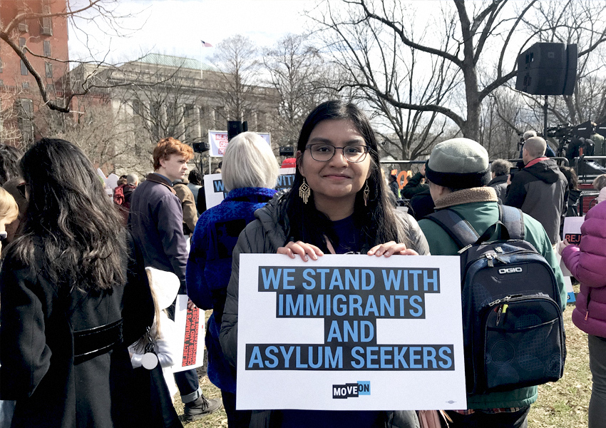 Sara Ahmed at a immigrant rights protest at Lafayette Square.