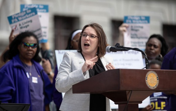 TWC alumni Lindsey Williams at an SEIU Workers Rights Rally in Harrisburg, April 2019. TWC alumni Lindsey Williams at an SEIU Workers Rights Rally in Harrisburg, April 2019.