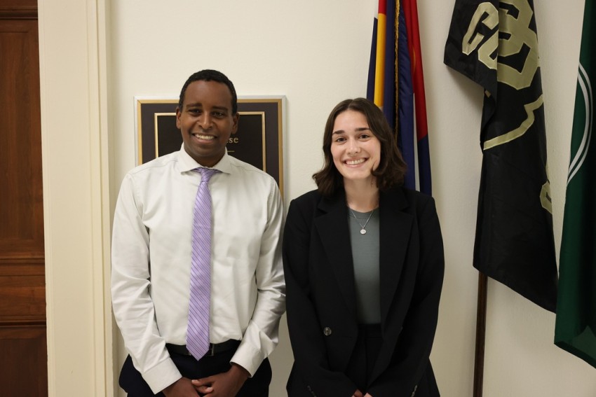 Abby Bendersky with U.S. Representative Joe Neguse at the Capitol Building in Washington, D.C.