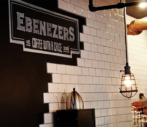 Enjoying a cup of coffee at Ebeneezers.