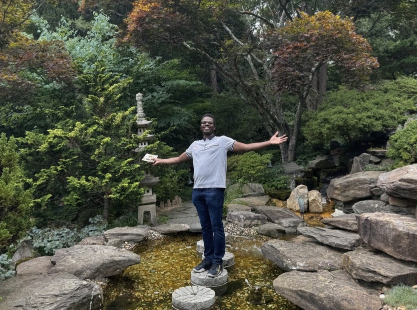 Christ Gouala at the Japanese Garden at the Hillwood Estate while on internship in Washington, D.C.
