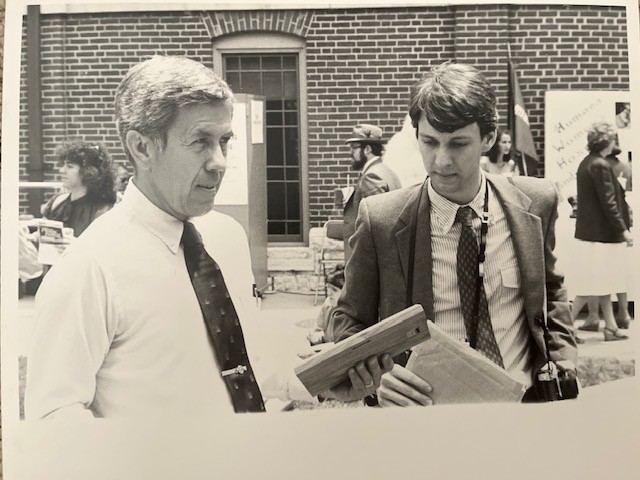  Andy Fisher with U.S. Sen. Richard G. Lugar in Market Square downtown Indianapolis in June 1983. It was his first trip to Indiana with the Senator.