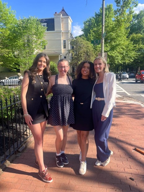 Jessica Wood with friends outside of The Washington Center's Residential Academic Facility