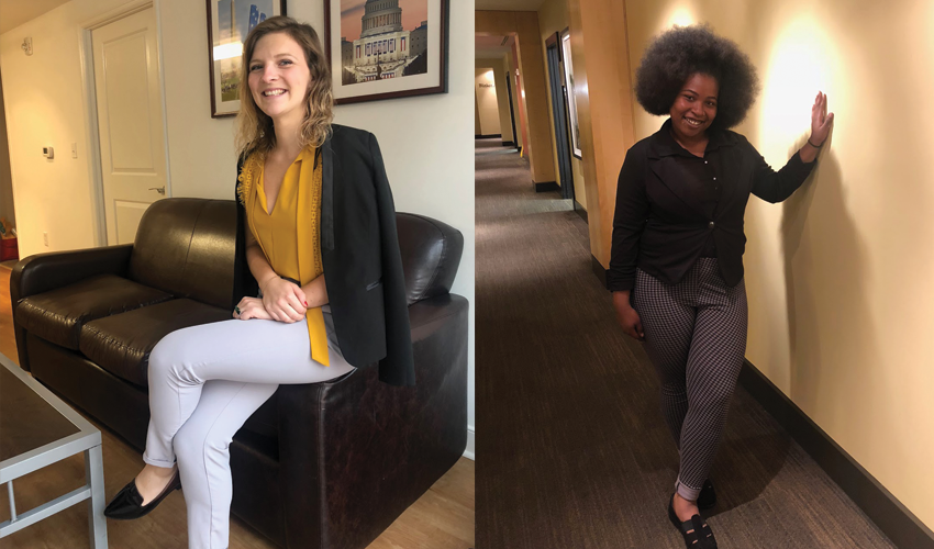 (Left to right) Lucile Simon, a graduate student from France and Daysjar Wimbish from California University of Pennsylvania (Left to right) Lucile Simon, a graduate student from France and Daysjar Wimbish from California University of Pennsylvania