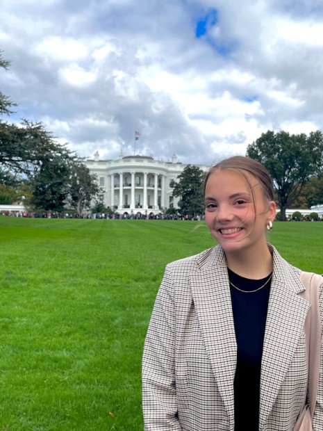 Nancy Hoogwerf, a student at Grand Valley State University interning for Congresswoman Hillary Scholten's office.