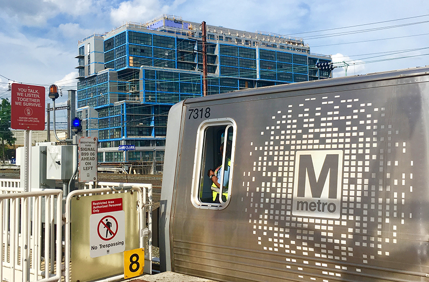 A new Metro car arriving at NoMA-Gallaudet Station Metro