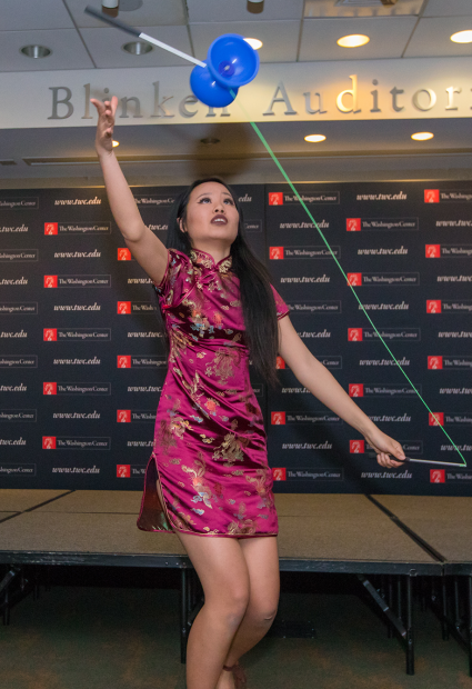 Lin performs in a traditional Taiwanese dress.