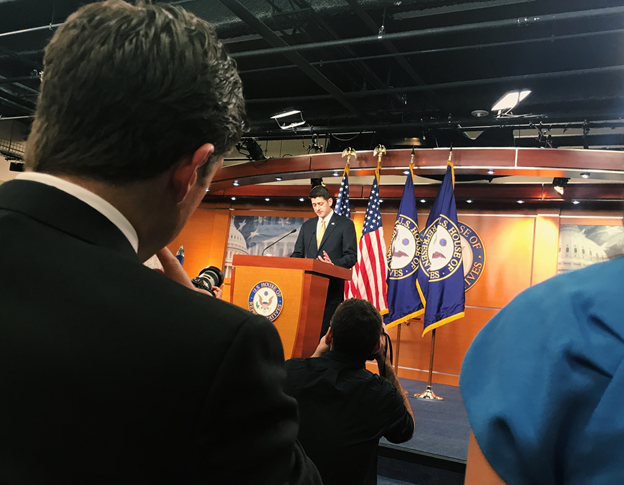 NBC News Intern Jackie DeFusco at Speaker Paul Ryan's Capitol Hill press briefing. NBC News Intern Jackie DeFusco
