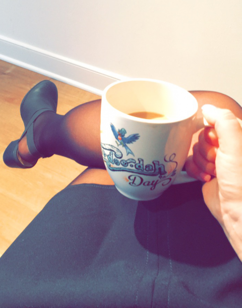 Enjoying some coffee after move-in. Taylor Raga enjoying some coffee after move-in.