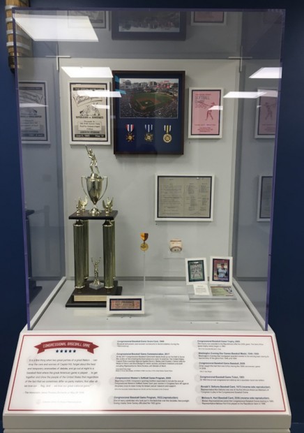 Inside the U.S. Capitol is a small baseball display that commemorates the annual Congressional Baseball Game.