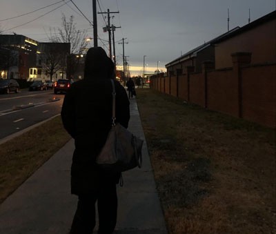 The walk to work is usually backlit by a beautiful sunrise, but not on a rainy day at six in the morning! DC Intern Walk to Work