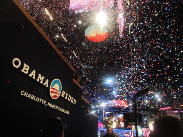 Watching President Obama accept the nomination at the 2012 DNC. 