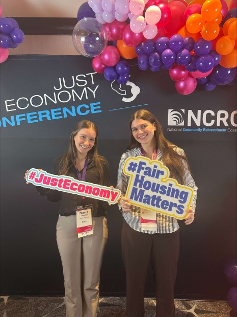 Bianca Talarico with a friend at the Just Economy Conference during her Academic Internship Program