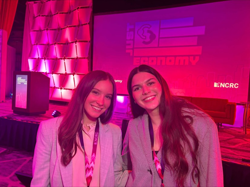 Bianca Talarico with a friend at the Just Economy Conference during her Academic Internship Program