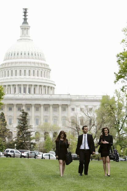 Interns taking a stroll on the lawn of the Capitol