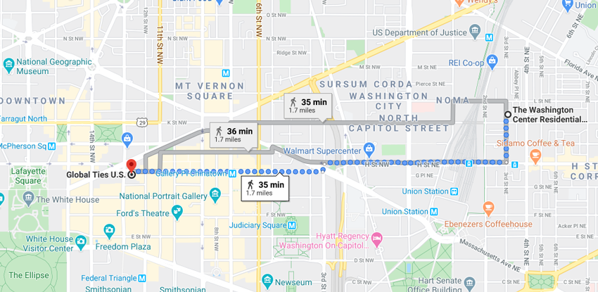 My usual walking route from the RAF in NoMa to my internship site in downtown D.C. My usual walking route from the RAF in NoMa to my internship site in downtown D.C.