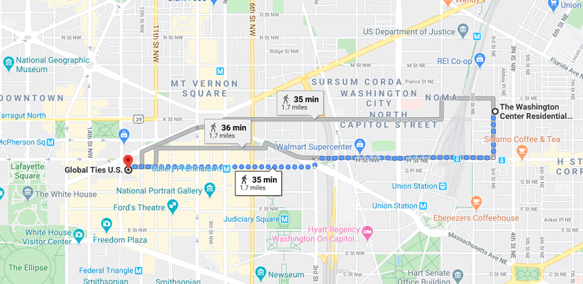 My usual walking route from the RAF in NoMa to my internship site in downtown D.C.